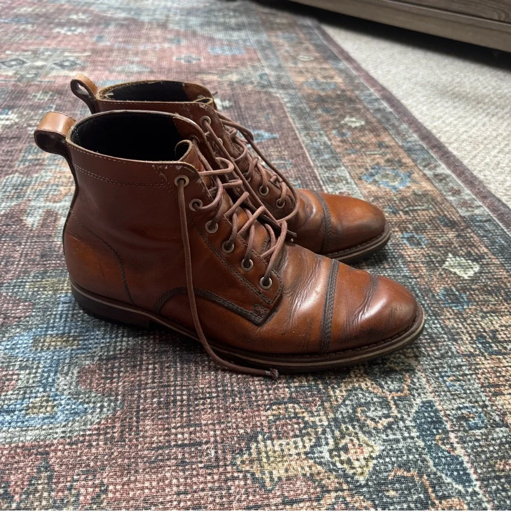 Men's Helm Brown Leather Lace-Up Dress Boots; size 9.5; worn.
